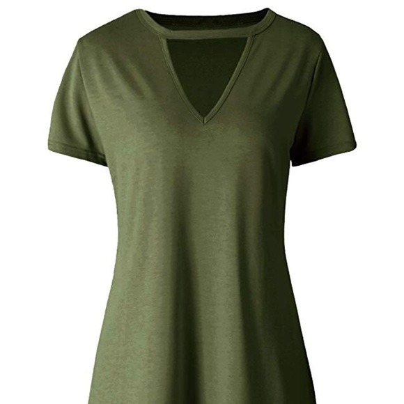 NWT•L-1X•Olive Choker V-Neck Soft Mini Dress/Tee•NEW - Picture 4 of 13
